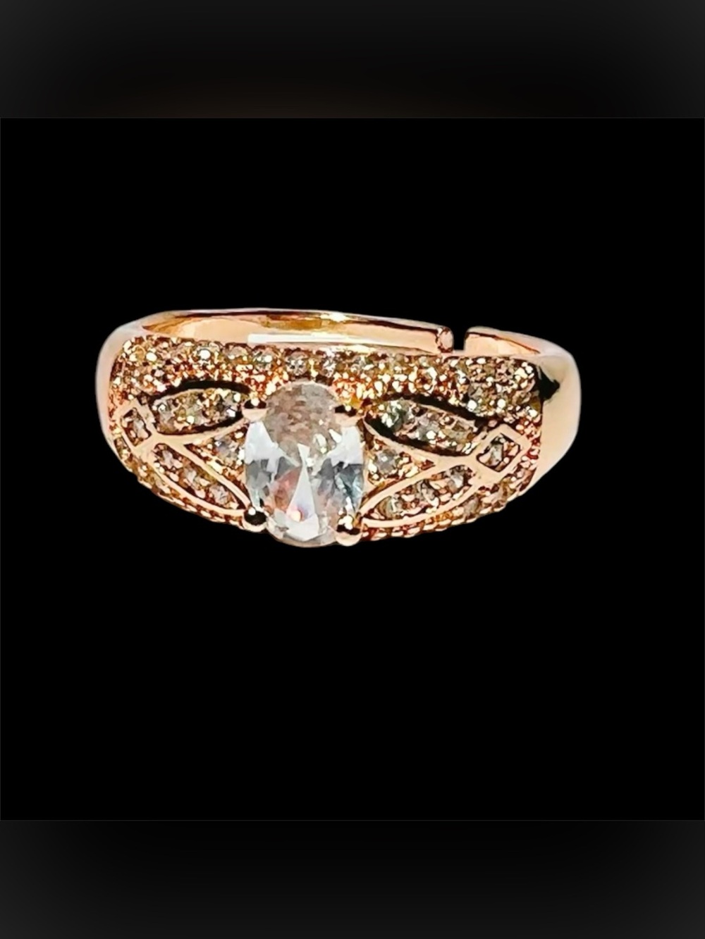 Gold Plated Adjustable Gold-Tone Micro Pave Cubic Ring